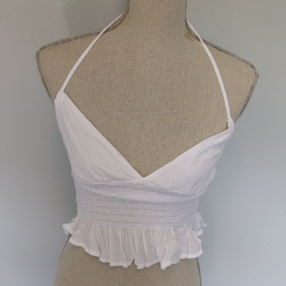 White Smocked Halter Top NWT M
